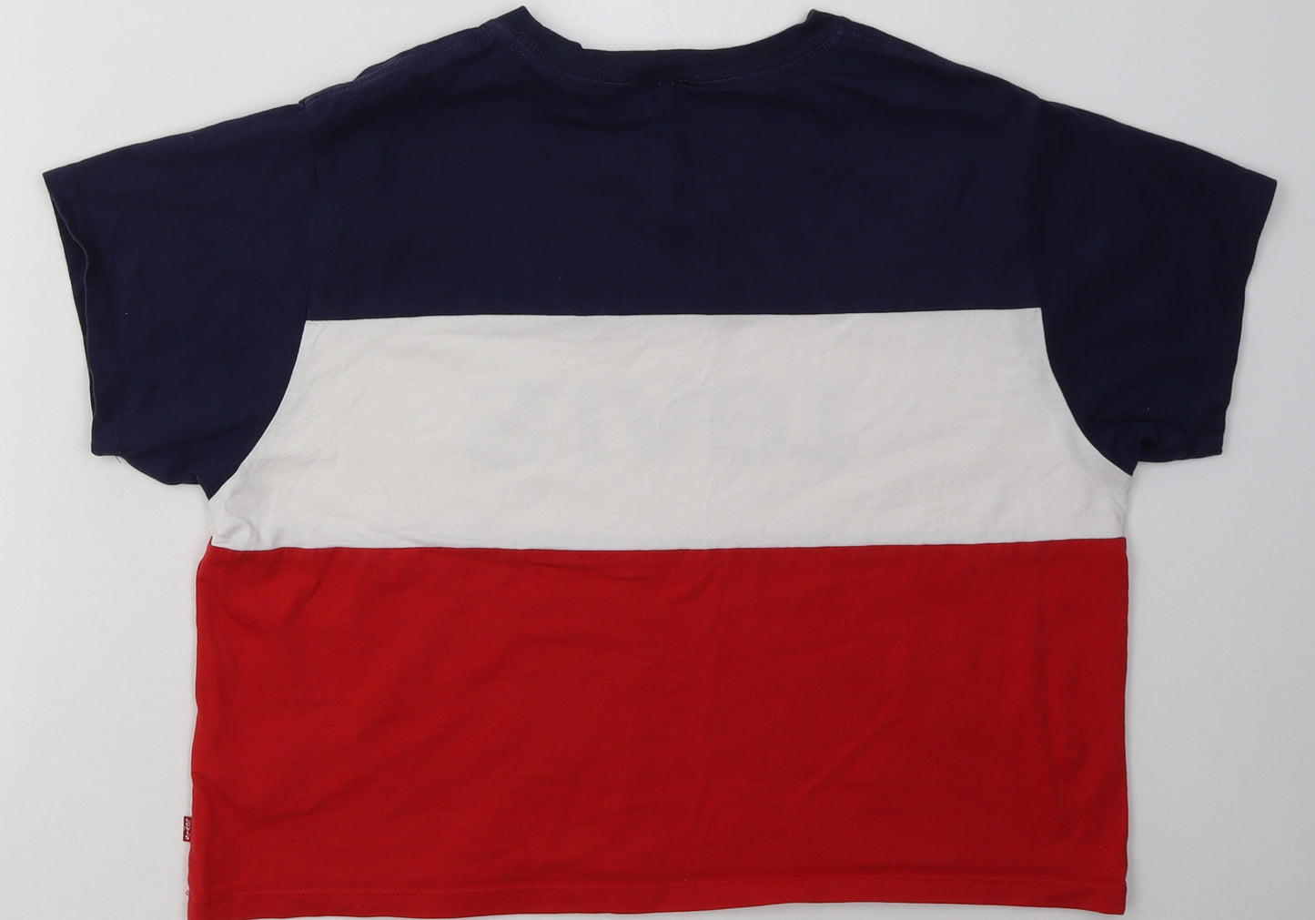 levis Womens Red Striped Cotton Basic T-Shirt Size S Crew Neck