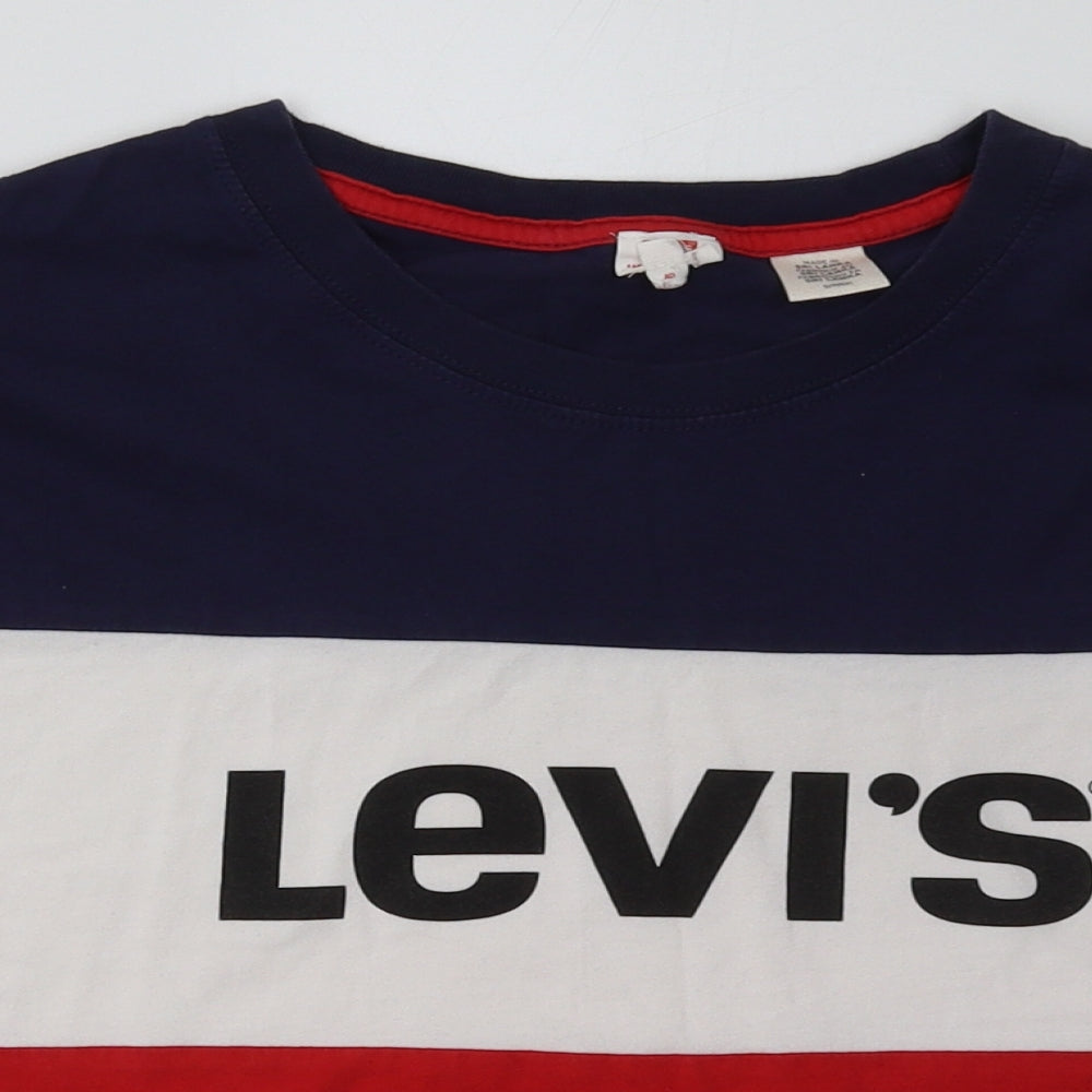 levis Womens Red Striped Cotton Basic T-Shirt Size S Crew Neck