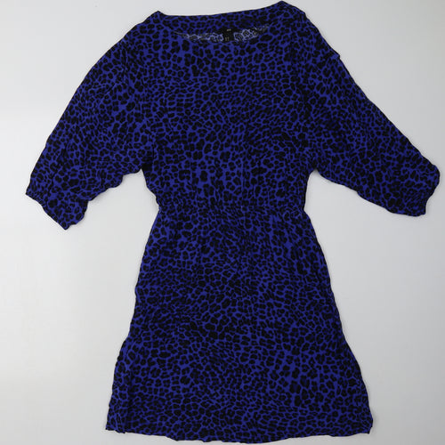 H&M Womens Blue Animal Print Viscose A-Line  Size 8  Crew Neck Pullover