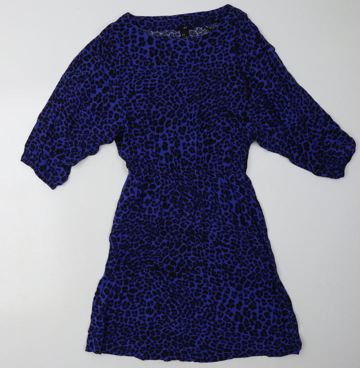 H&M Womens Blue Animal Print Viscose A-Line Size 8 Crew Neck Pullover