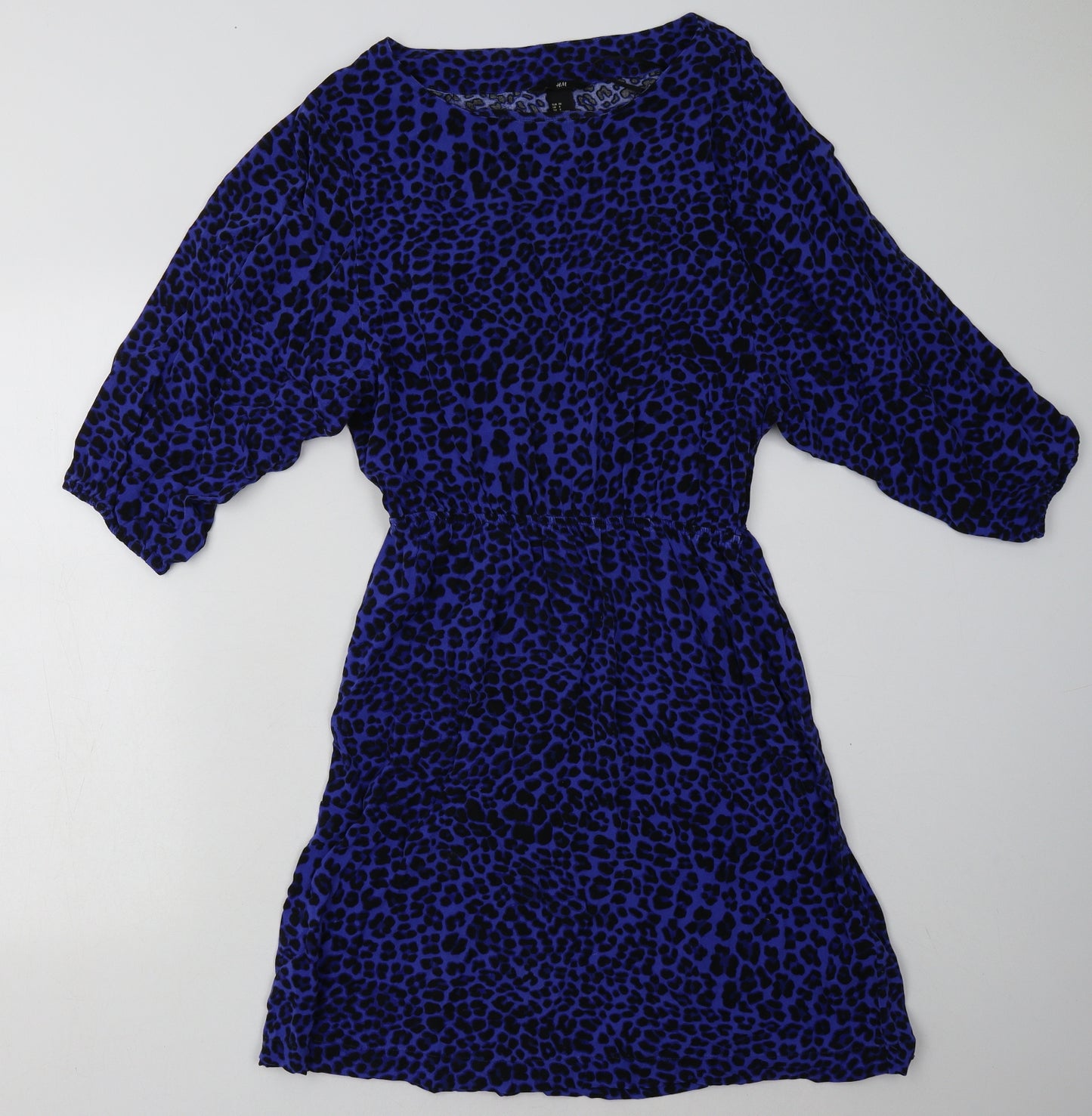 H&M Womens Blue Animal Print Viscose A-Line  Size 8  Crew Neck Pullover