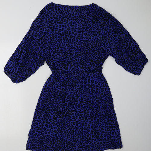 H&M Womens Blue Animal Print Viscose A-Line  Size 8  Crew Neck Pullover
