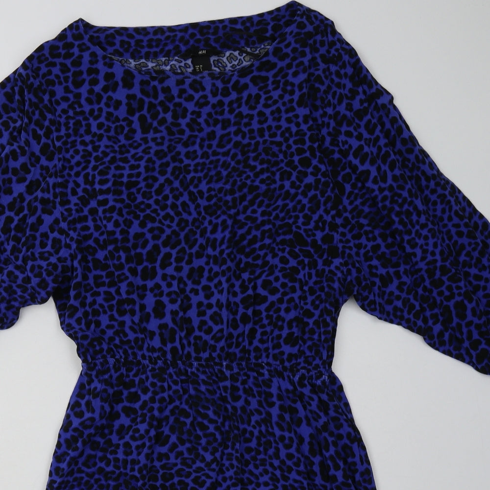 H&M Womens Blue Animal Print Viscose A-Line  Size 8  Crew Neck Pullover