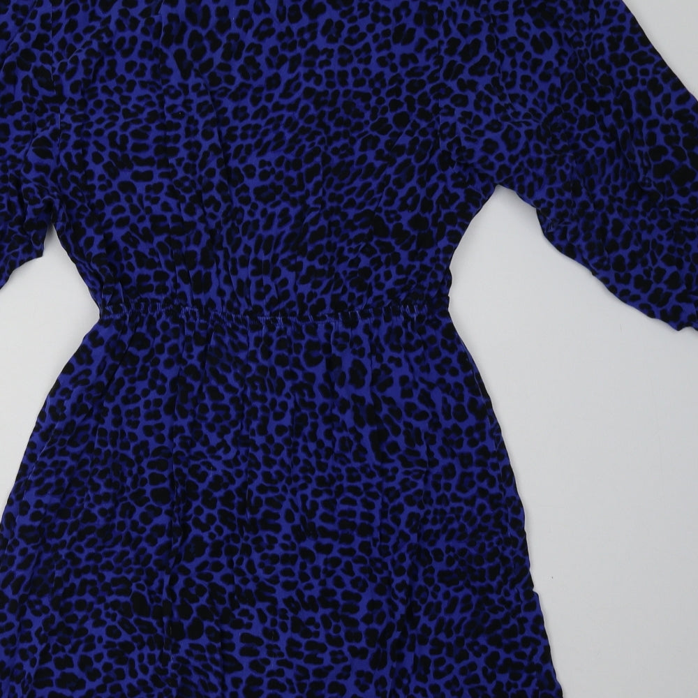 H&M Womens Blue Animal Print Viscose A-Line  Size 8  Crew Neck Pullover