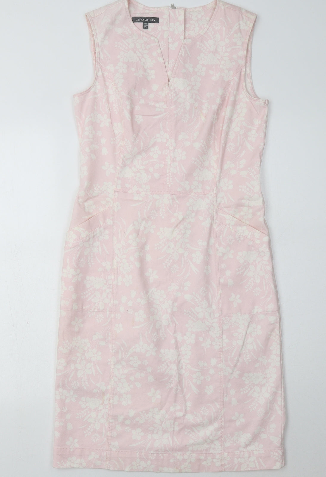 Laura Ashley Womens Pink Floral Cotton A-Line  Size 8  V-Neck Zip