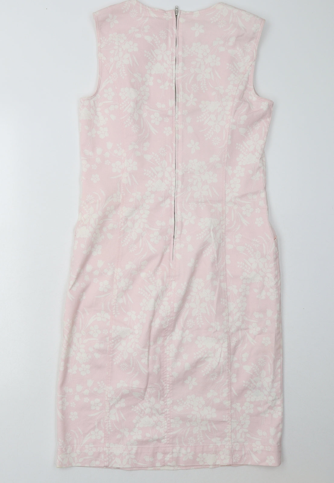 Laura Ashley Womens Pink Floral Cotton A-Line  Size 8  V-Neck Zip