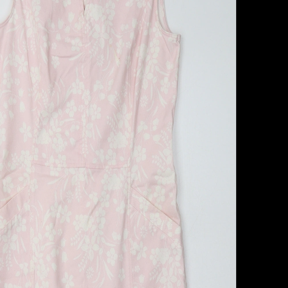 Laura Ashley Womens Pink Floral Cotton A-Line  Size 8  V-Neck Zip