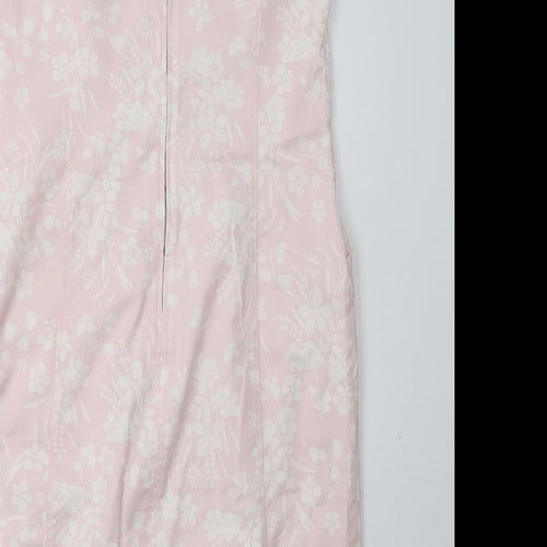 Laura Ashley Womens Pink Floral Cotton A-Line  Size 8  V-Neck Zip
