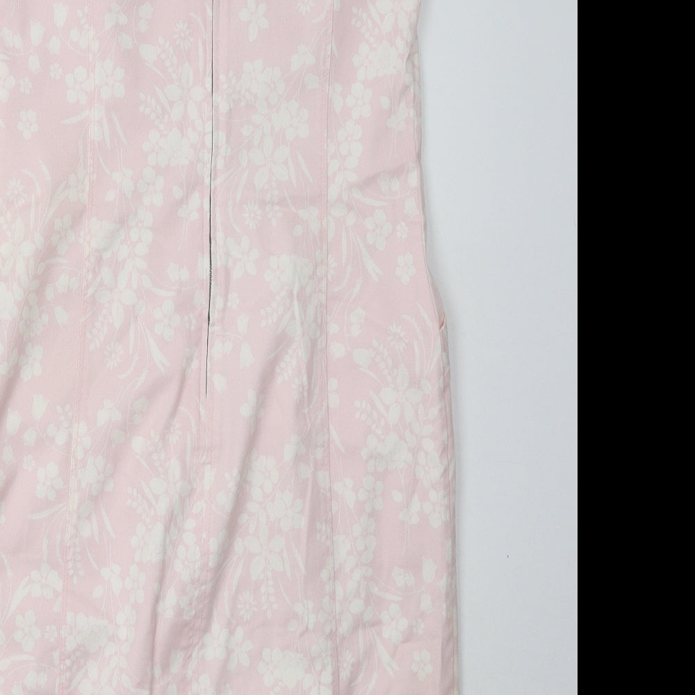 Laura Ashley Womens Pink Floral Cotton A-Line  Size 8  V-Neck Zip