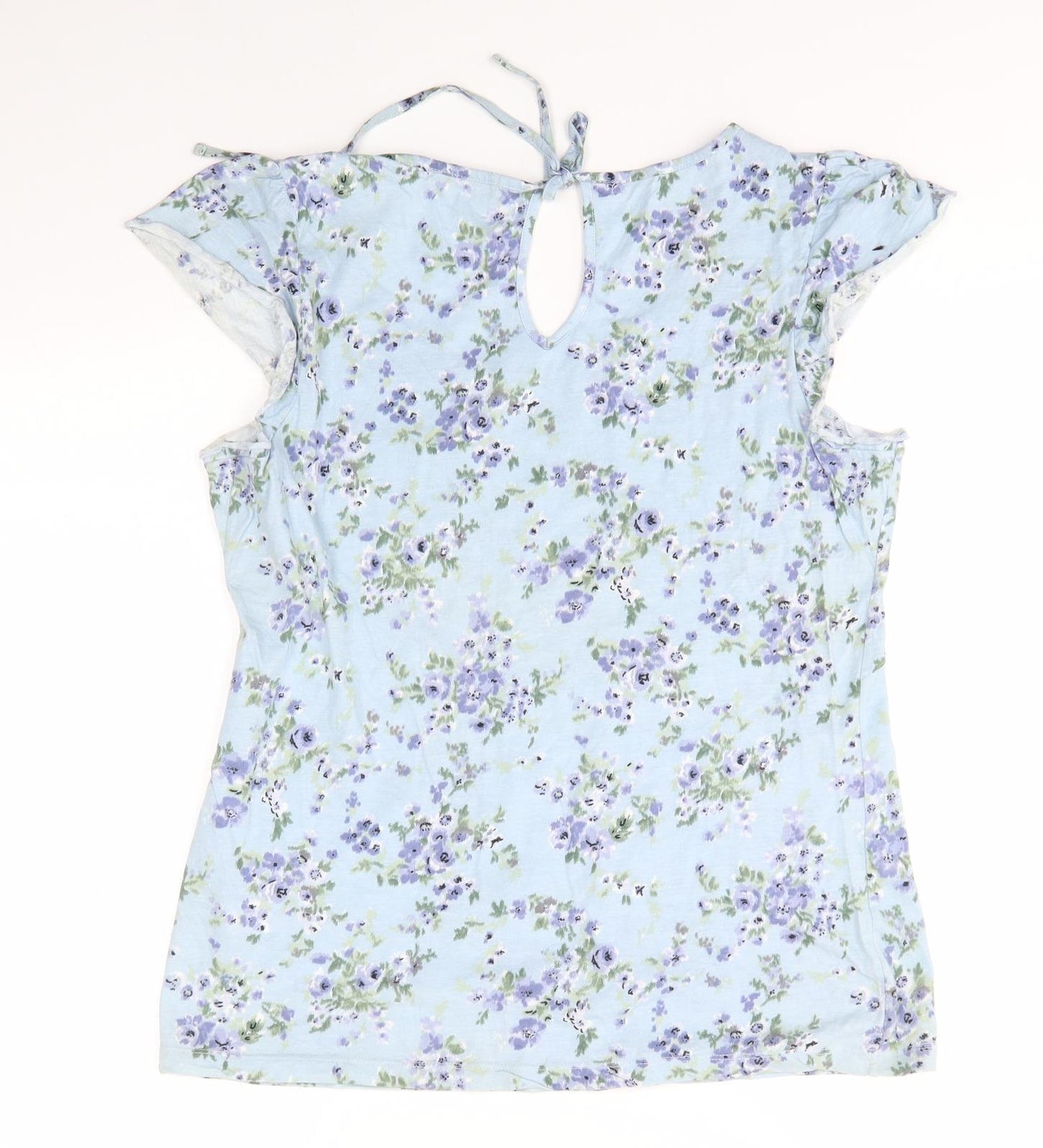 George Womens Blue Floral 100% Cotton Basic Blouse Size 18 Round Neck