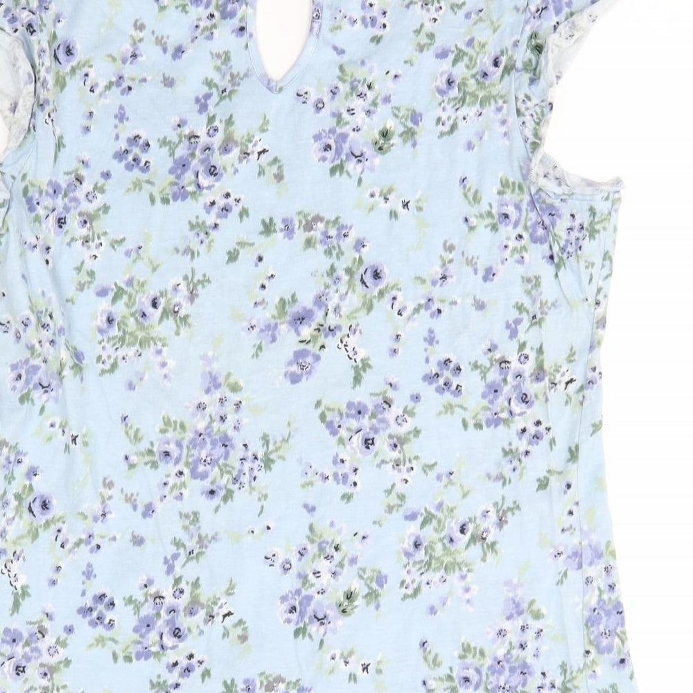 George Womens Blue Floral 100% Cotton Basic Blouse Size 18 Round Neck
