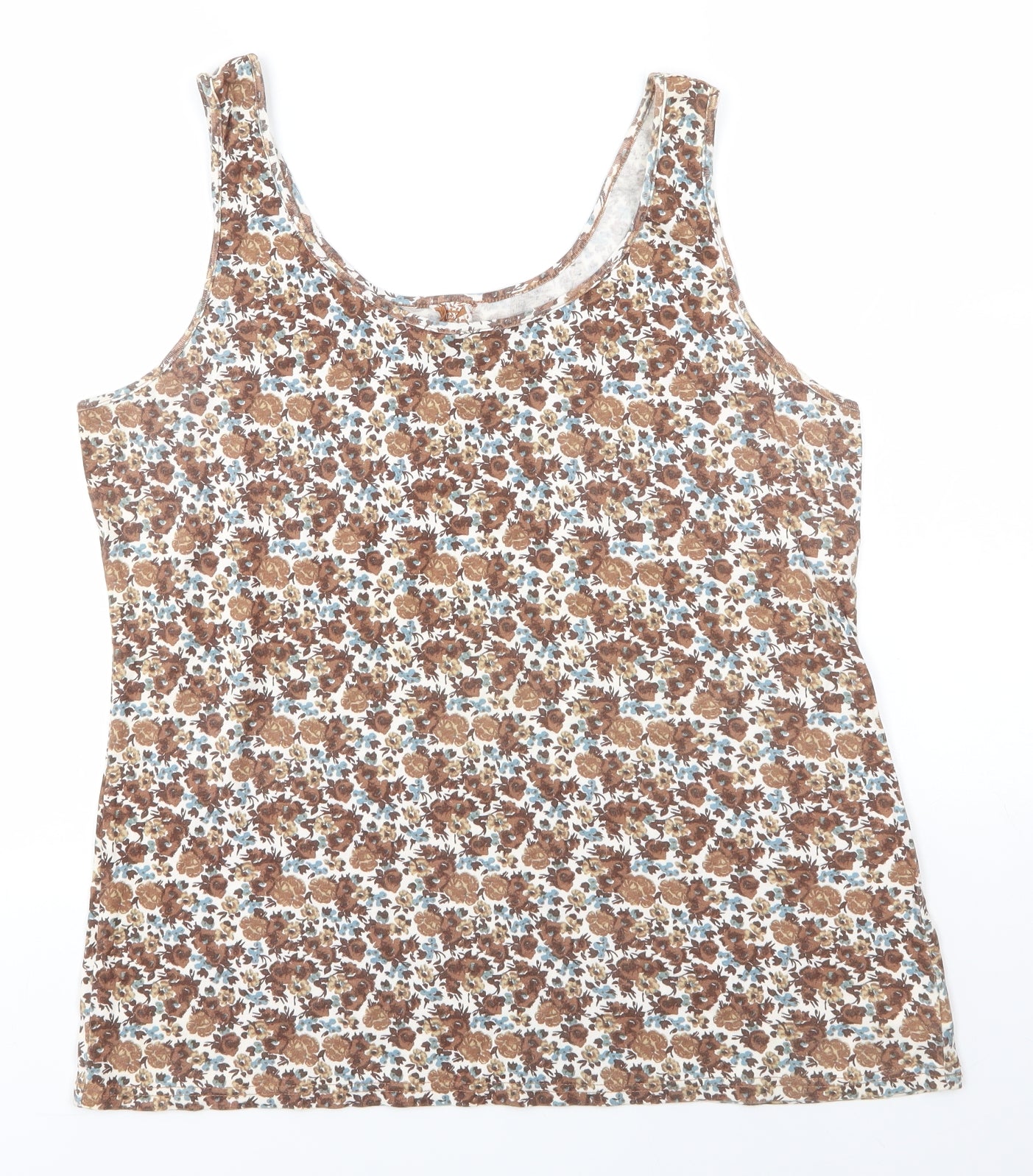 NEXT Womens Brown Floral 100% Cotton Basic T-Shirt Size 18 Round Neck