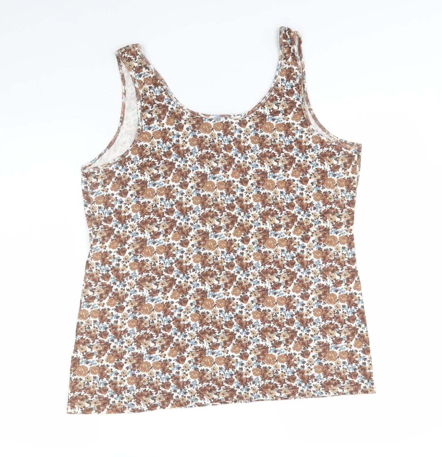 NEXT Womens Brown Floral 100% Cotton Basic T-Shirt Size 18 Round Neck