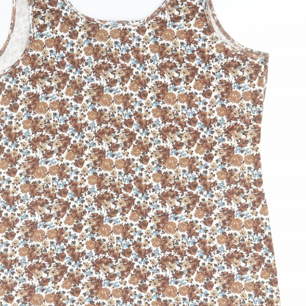 NEXT Womens Brown Floral 100% Cotton Basic T-Shirt Size 18 Round Neck