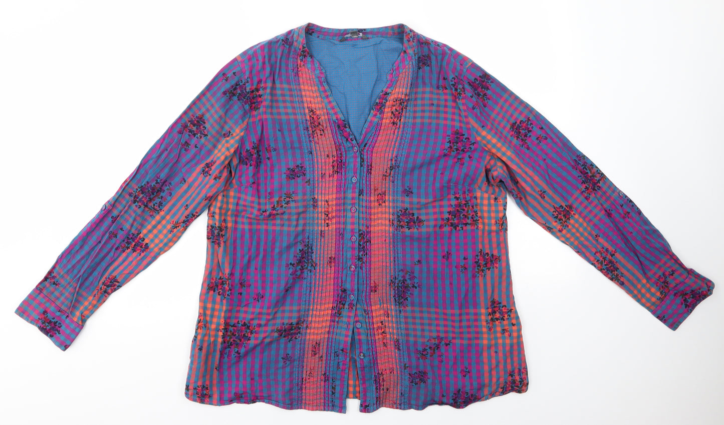 M&S Womens Multicoloured Floral 100% Cotton Basic Blouse Size 18 V-Neck