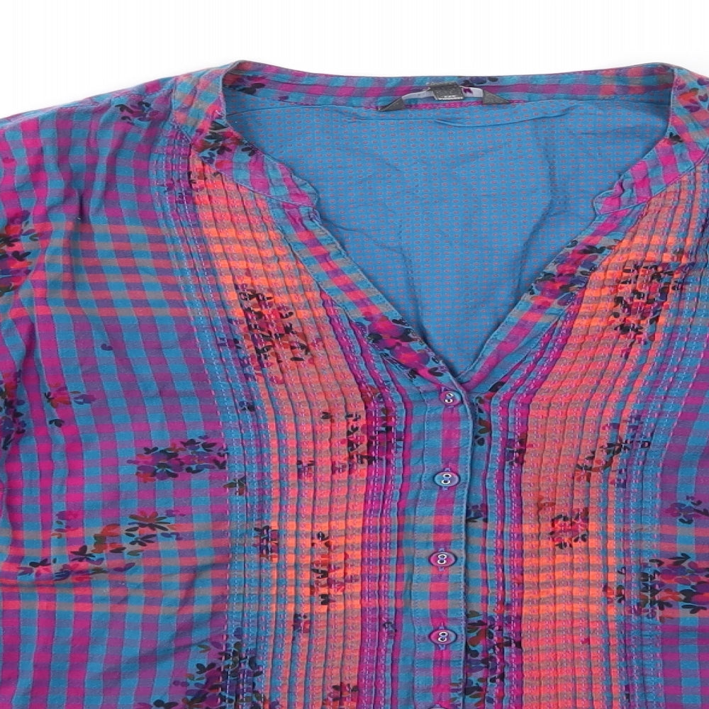 M&S Womens Multicoloured Floral 100% Cotton Basic Blouse Size 18 V-Neck