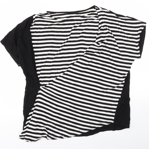 Avon Womens Black Striped Viscose Basic Blouse Size 14 Round Neck