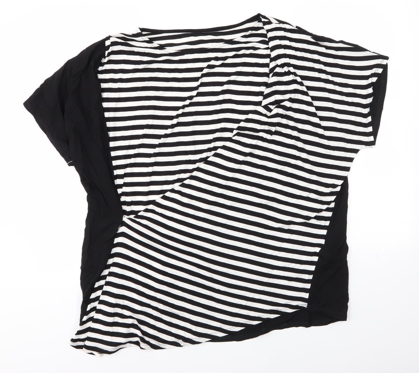 Avon Womens Black Striped Viscose Basic Blouse Size 14 Round Neck