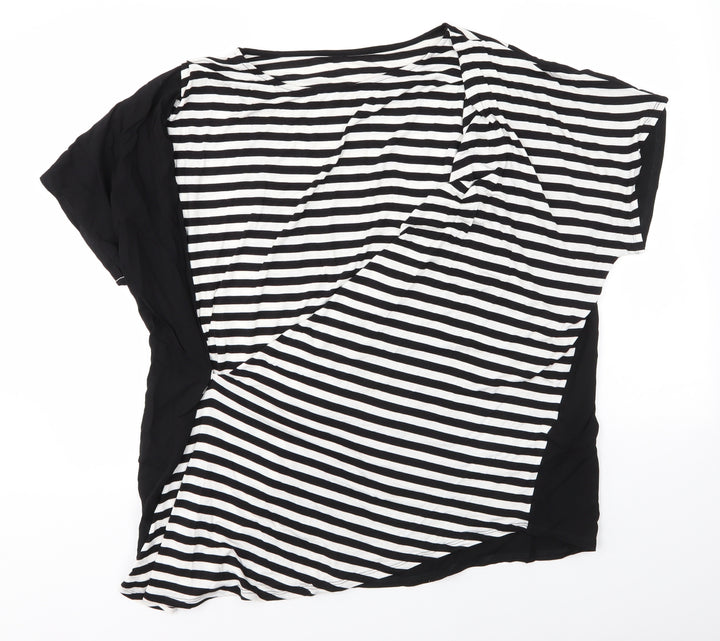 Avon Womens Black Striped Viscose Basic Blouse Size 14 Round Neck