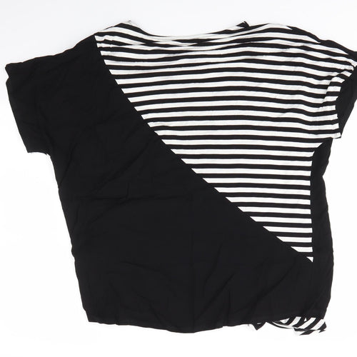 Avon Womens Black Striped Viscose Basic Blouse Size 14 Round Neck