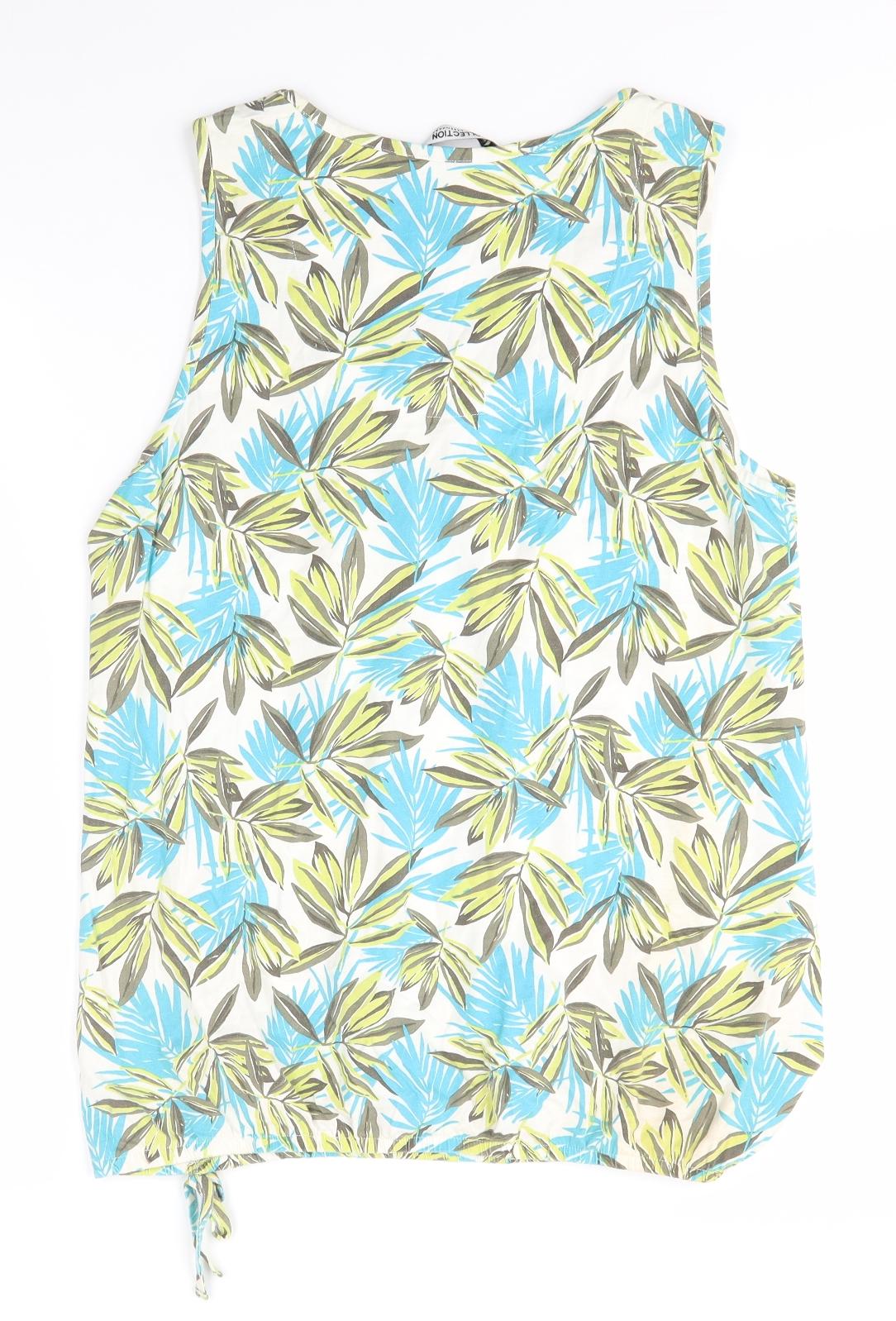Debenhams Womens Blue Floral 100% Cotton Basic Tank Size 18 Round Neck