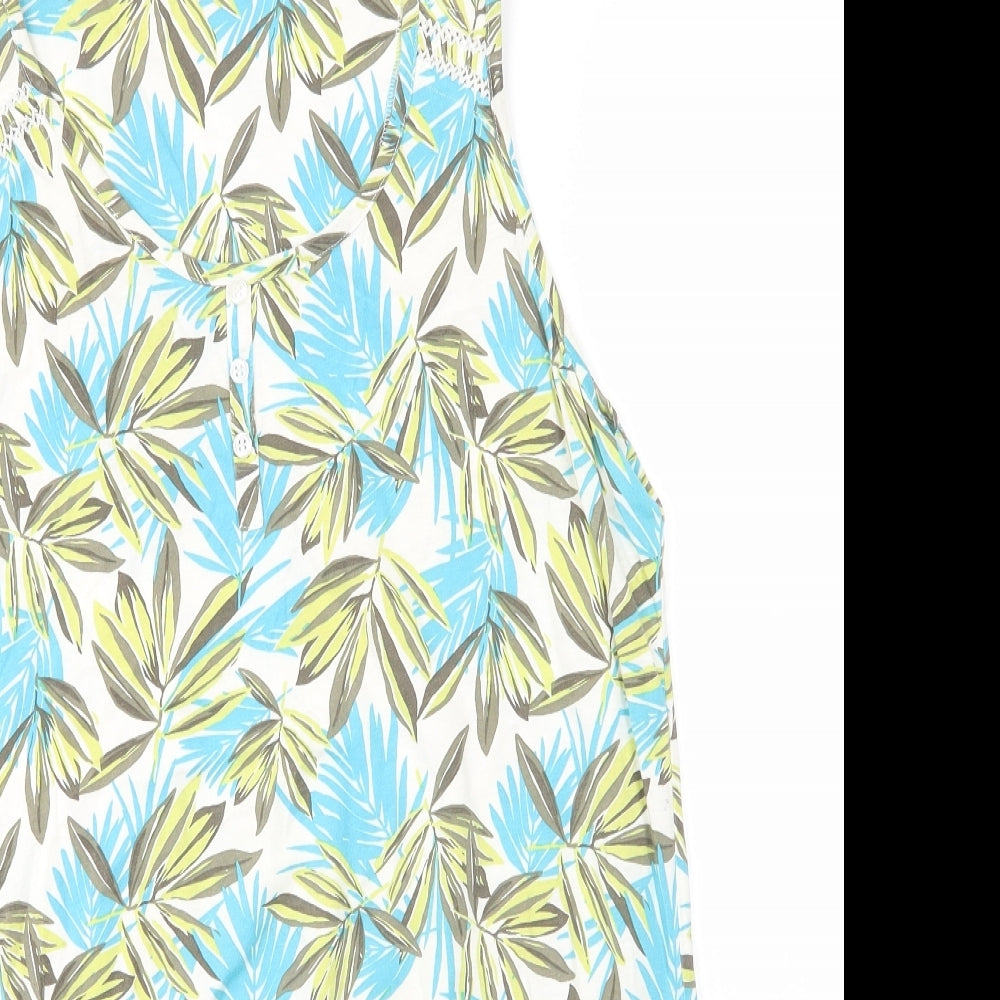 Debenhams Womens Blue Floral 100% Cotton Basic Tank Size 18 Round Neck