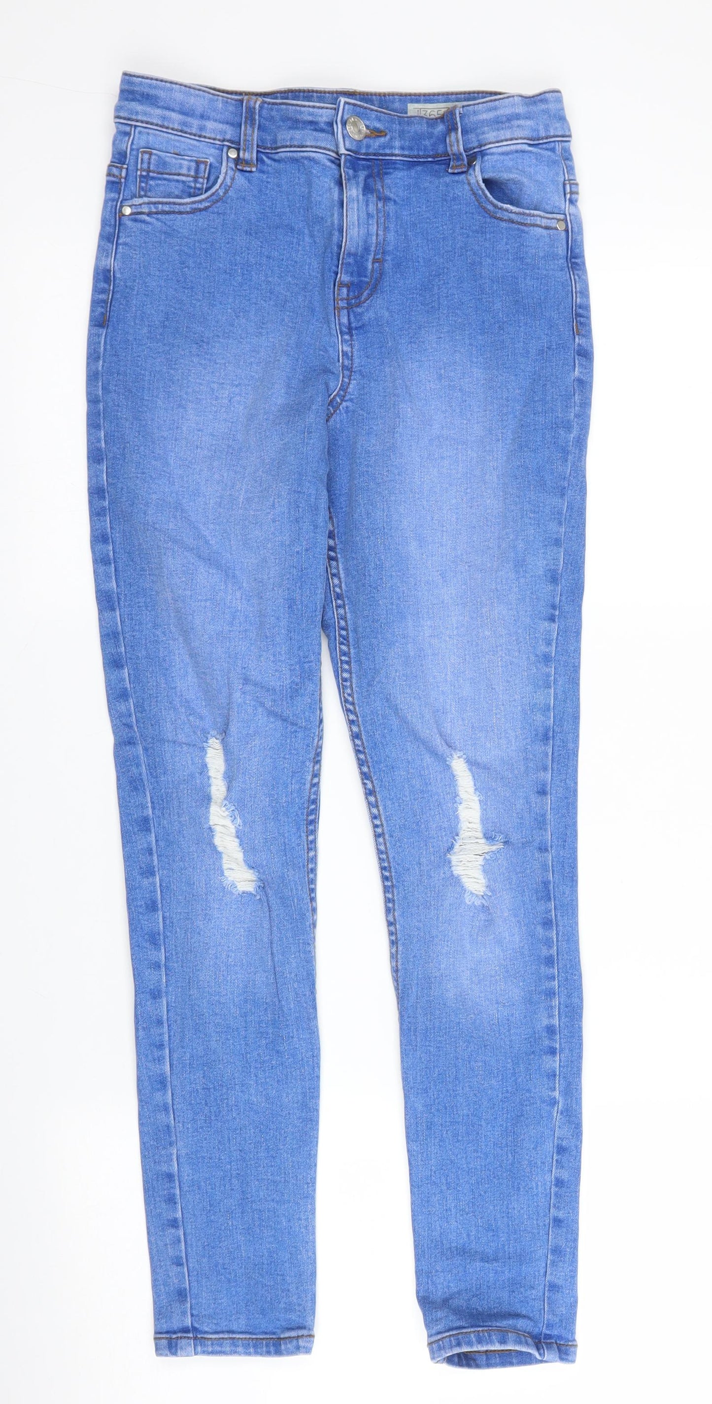Peacocks Girls Blue  Cotton Skinny Jeans Size 11-12 Years L25 in Regular Zip