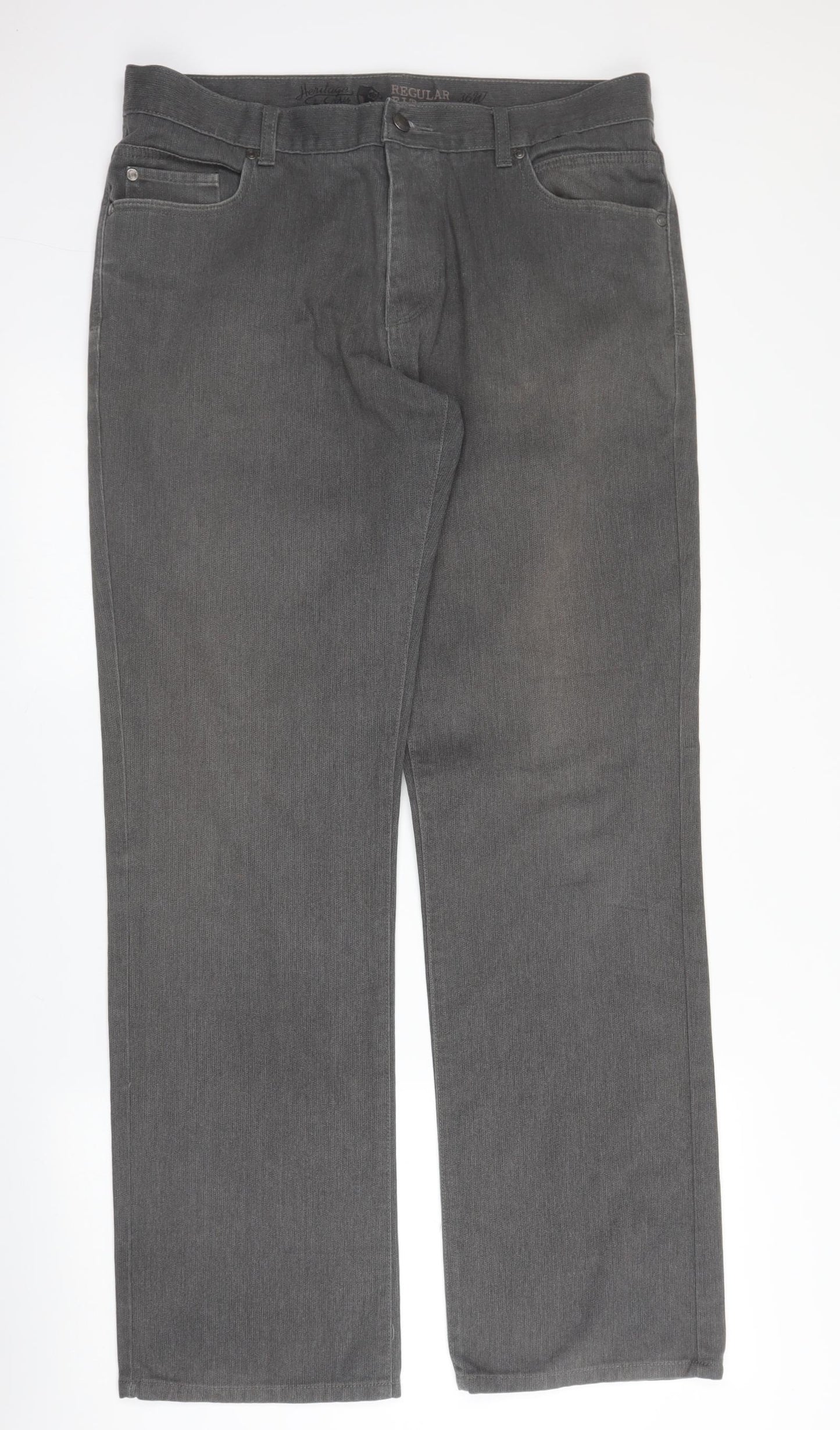 Heritage Mens Grey  Cotton Straight Jeans Size 36 in L34 in Regular Zip