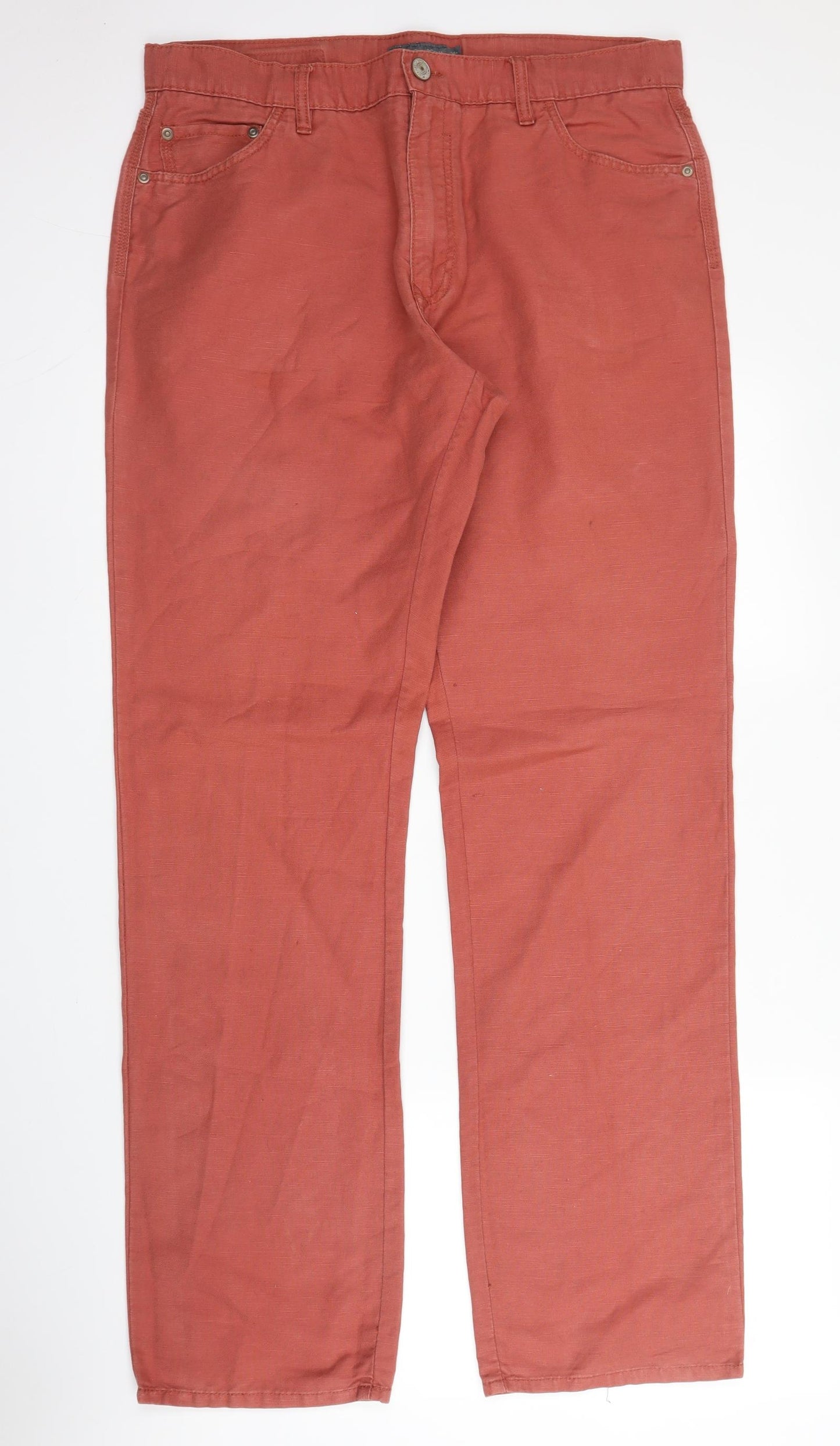 RJR.John Rocha Mens Orange  Cotton Chino Trousers Size 36 in L33 in Regular Zip