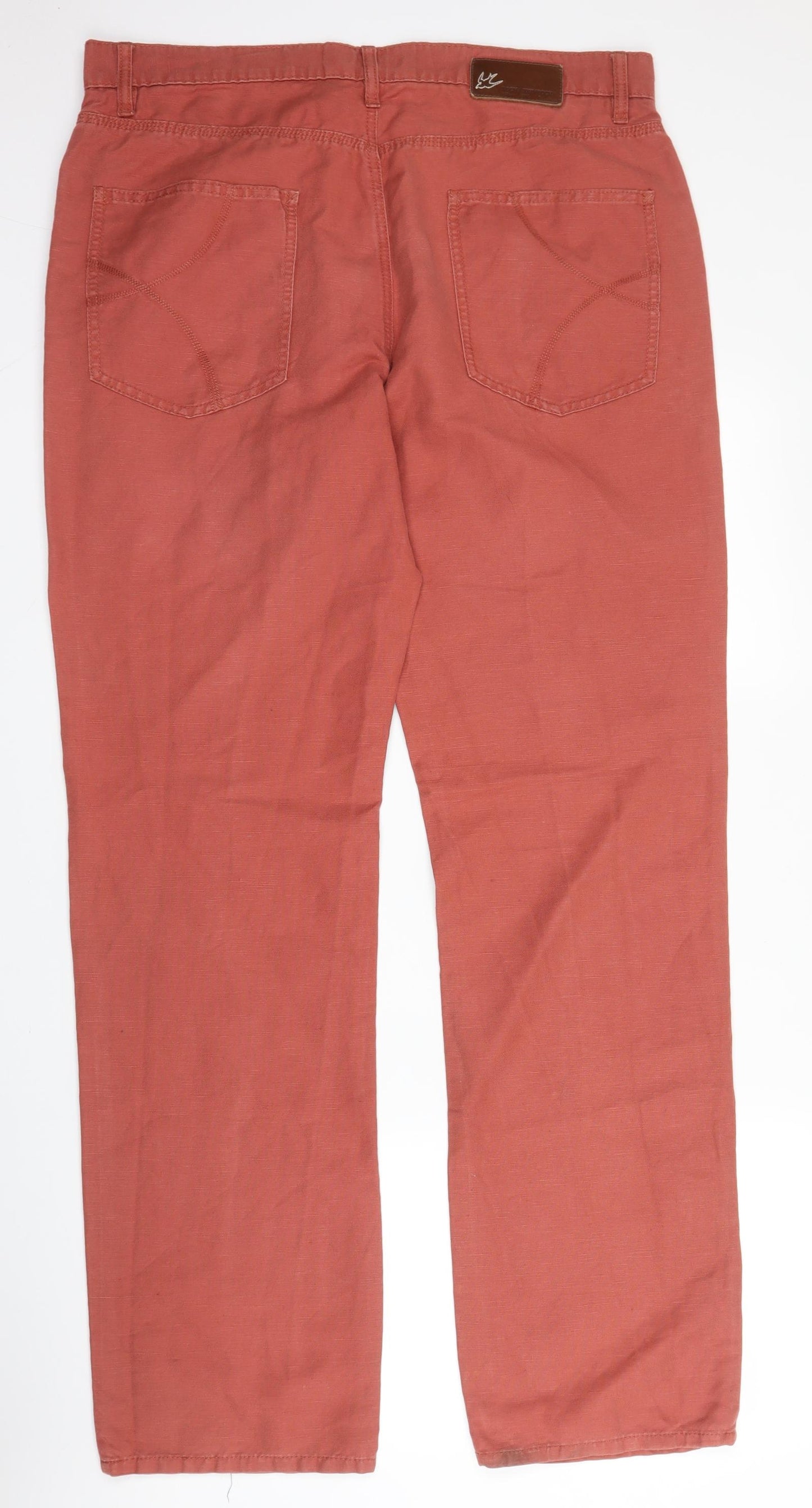 RJR.John Rocha Mens Orange  Cotton Chino Trousers Size 36 in L33 in Regular Zip