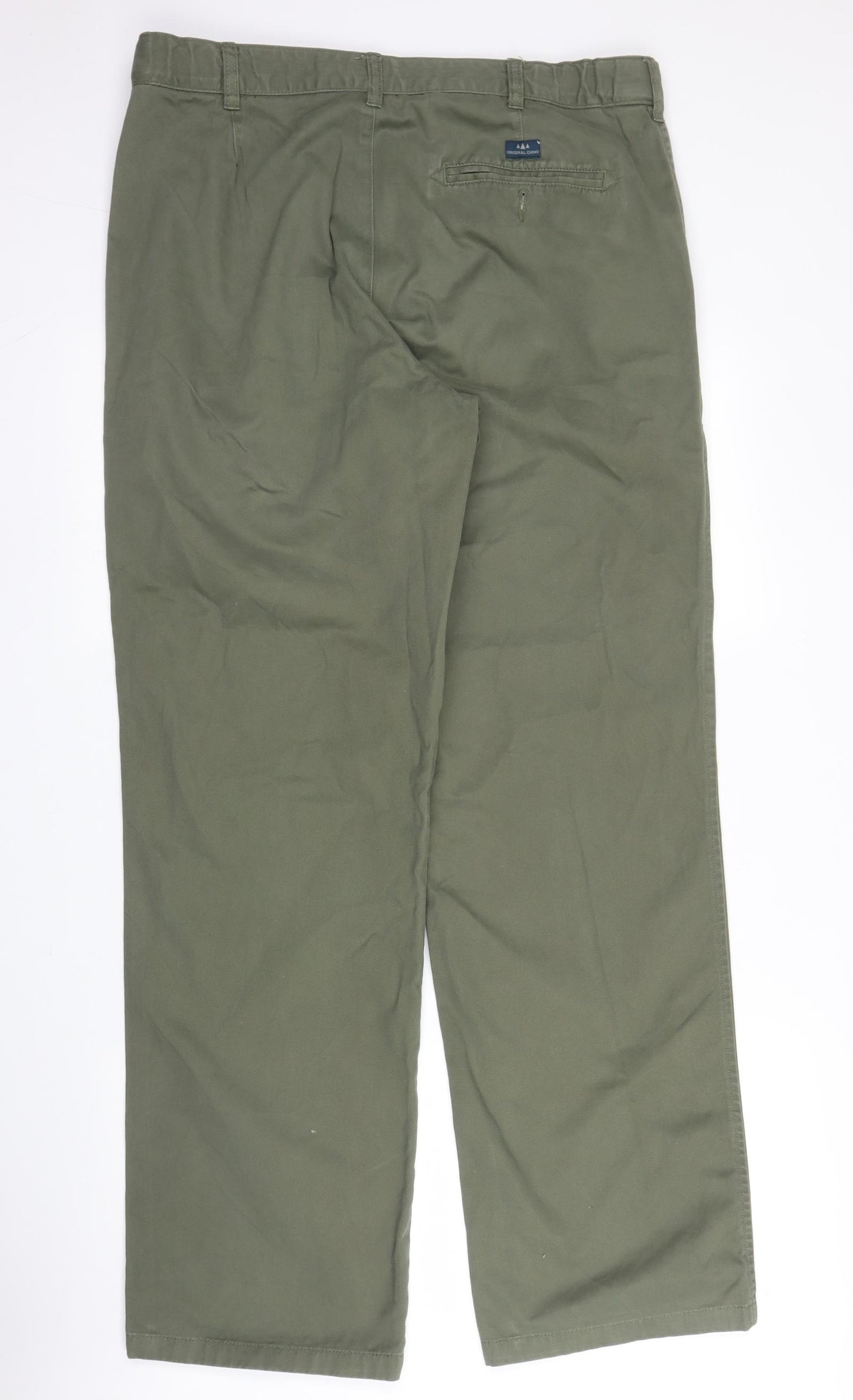 BHS Mens Green  Cotton Chino Trousers Size 36 in L33 in Regular Zip
