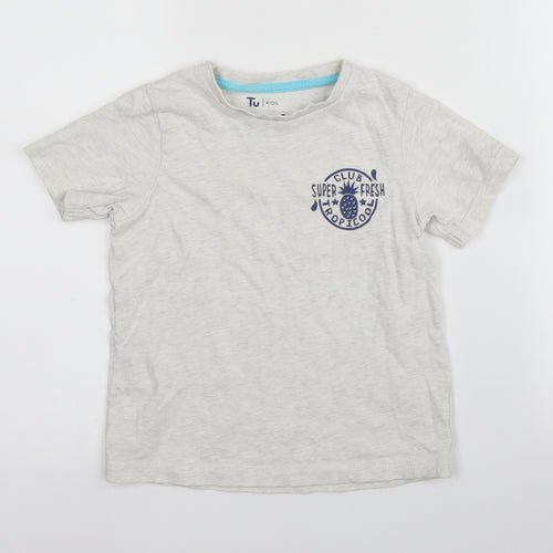 TU Boys Beige  Cotton Basic T-Shirt Size 5-6 Years Round Neck