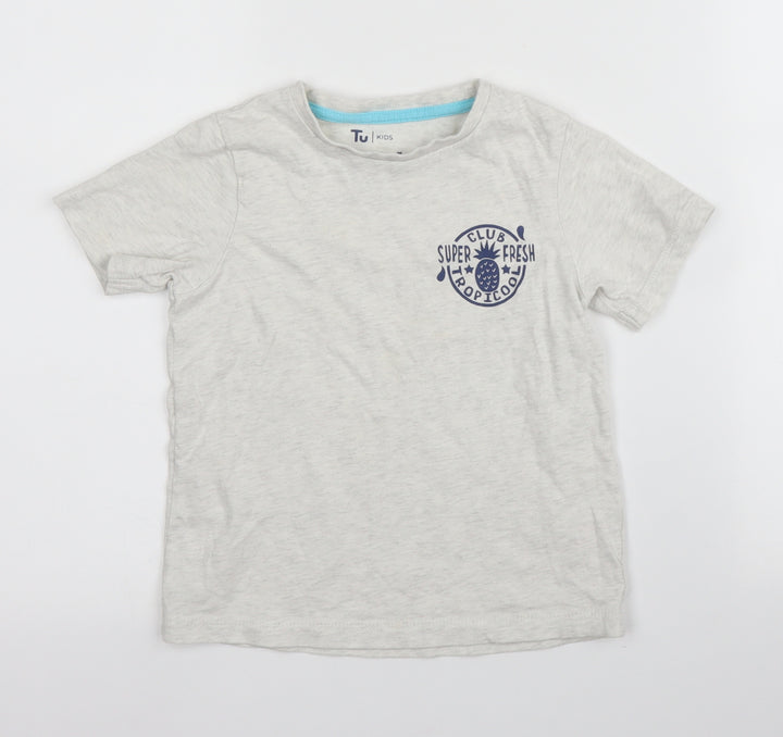 TU Boys Beige  Cotton Basic T-Shirt Size 5-6 Years Round Neck