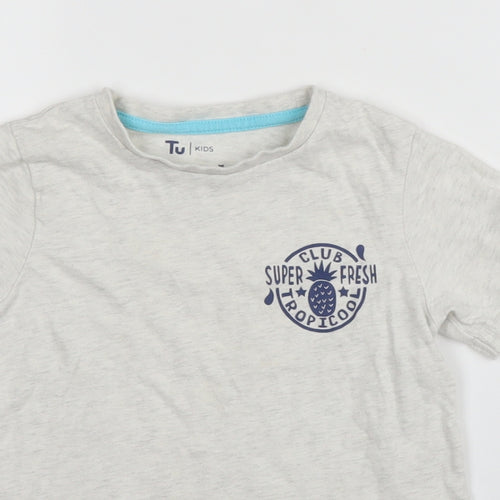 TU Boys Beige  Cotton Basic T-Shirt Size 5-6 Years Round Neck