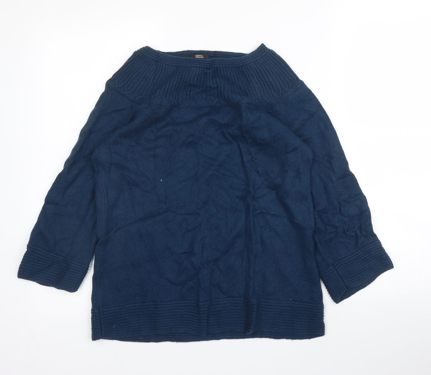 M&S Womens Blue Boat Neck  Cotton Pullover Jumper Size 10