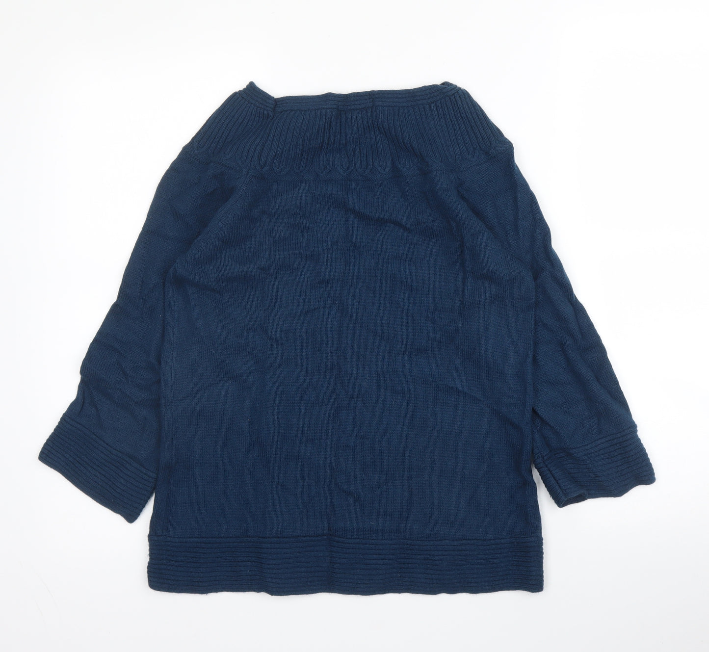 M&S Womens Blue Boat Neck  Cotton Pullover Jumper Size 10