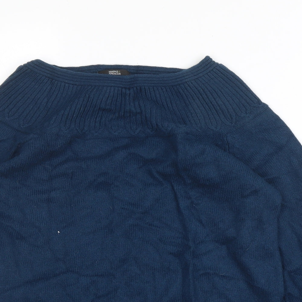 M&S Womens Blue Boat Neck  Cotton Pullover Jumper Size 10