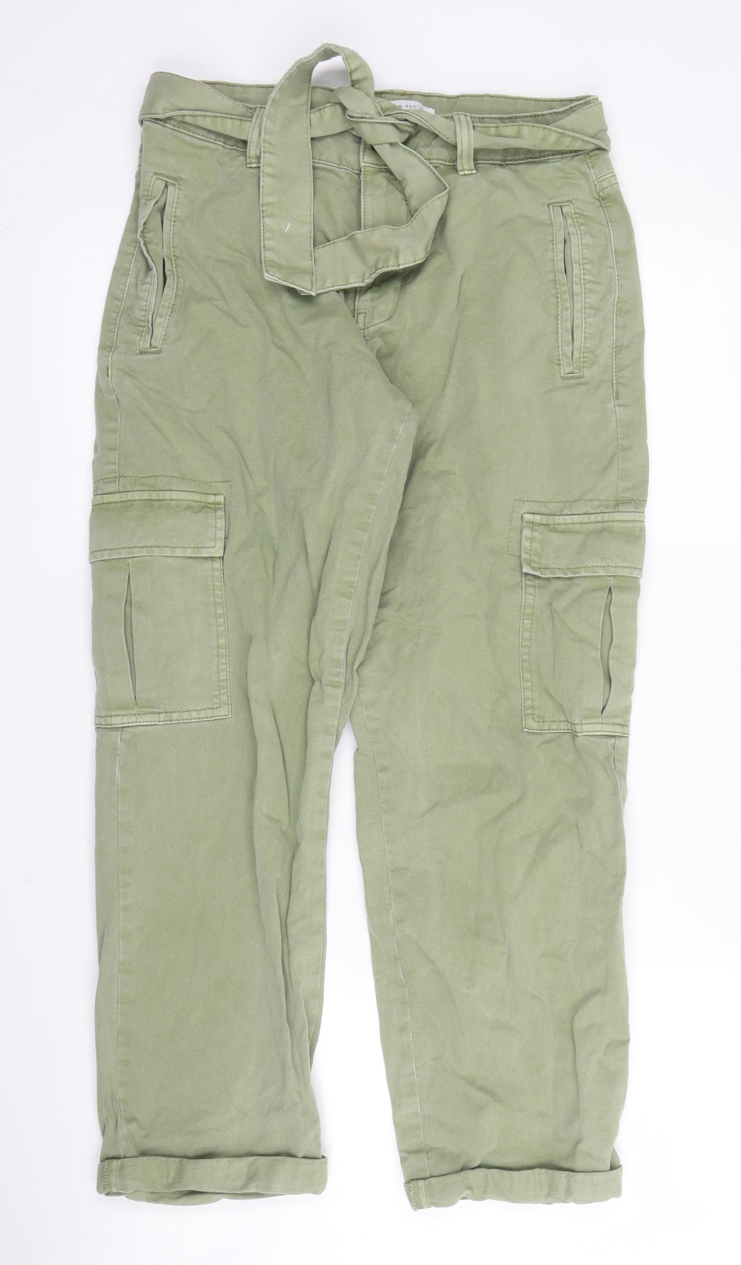 Primark Womens Green  Cotton Cargo Trousers Size 10 L24 in Regular Zip