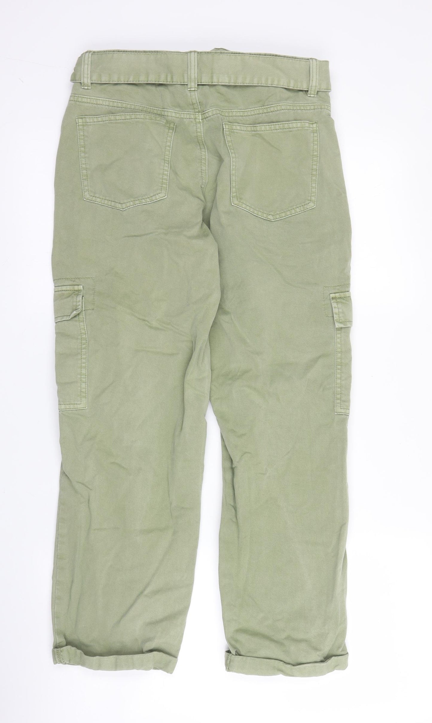 Primark Womens Green  Cotton Cargo Trousers Size 10 L24 in Regular Zip
