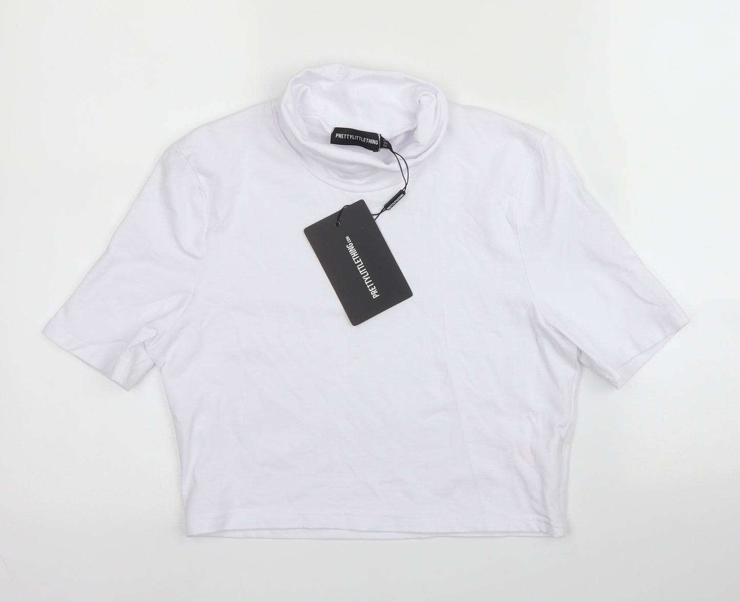 PRETTYLITTLETHING Womens White  Cotton Basic T-Shirt Size 10 Roll Neck