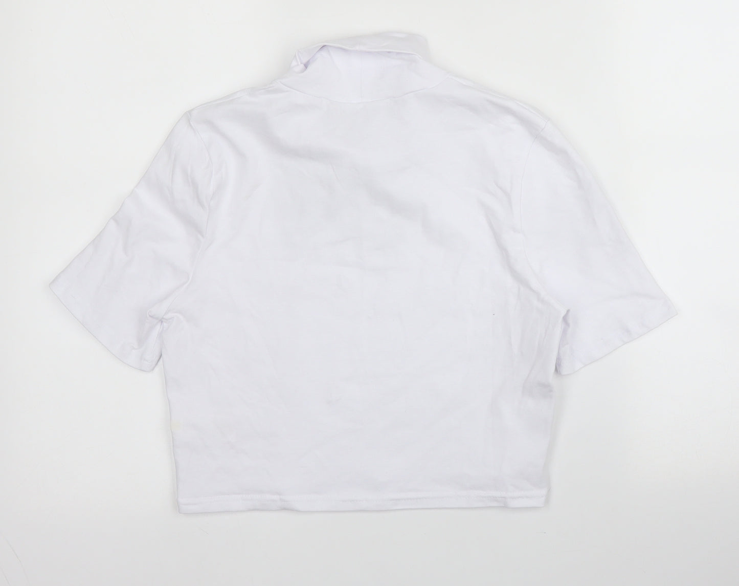 PRETTYLITTLETHING Womens White  Cotton Basic T-Shirt Size 10 Roll Neck