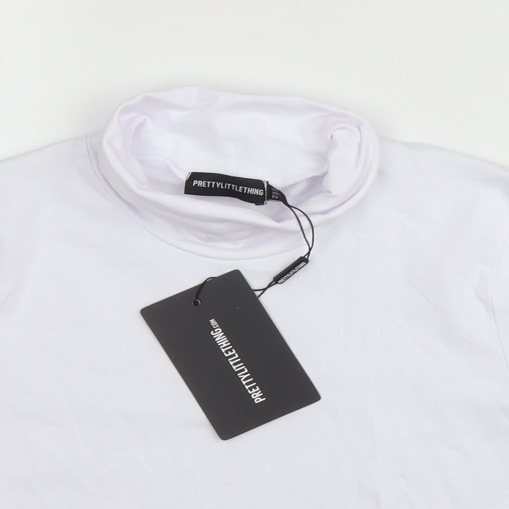 PRETTYLITTLETHING Womens White  Cotton Basic T-Shirt Size 10 Roll Neck