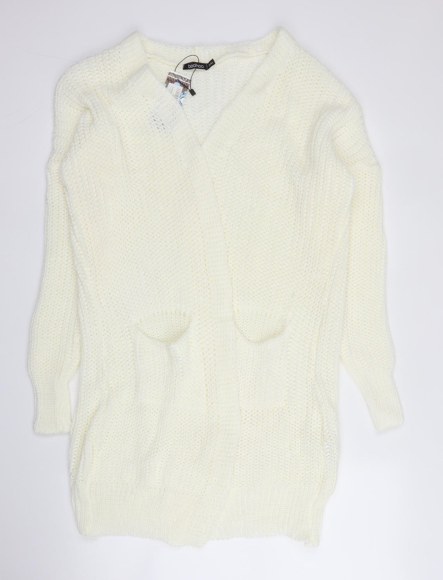 Boohoo Womens Beige V-Neck  Acrylic Cardigan Jumper Size S