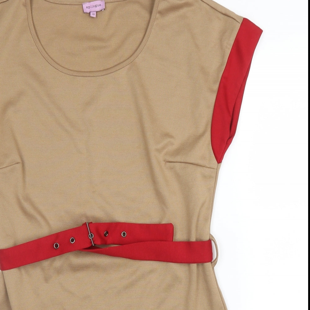 Epilogue Womens Beige  Polyester Tunic Blouse Size 10 Round Neck