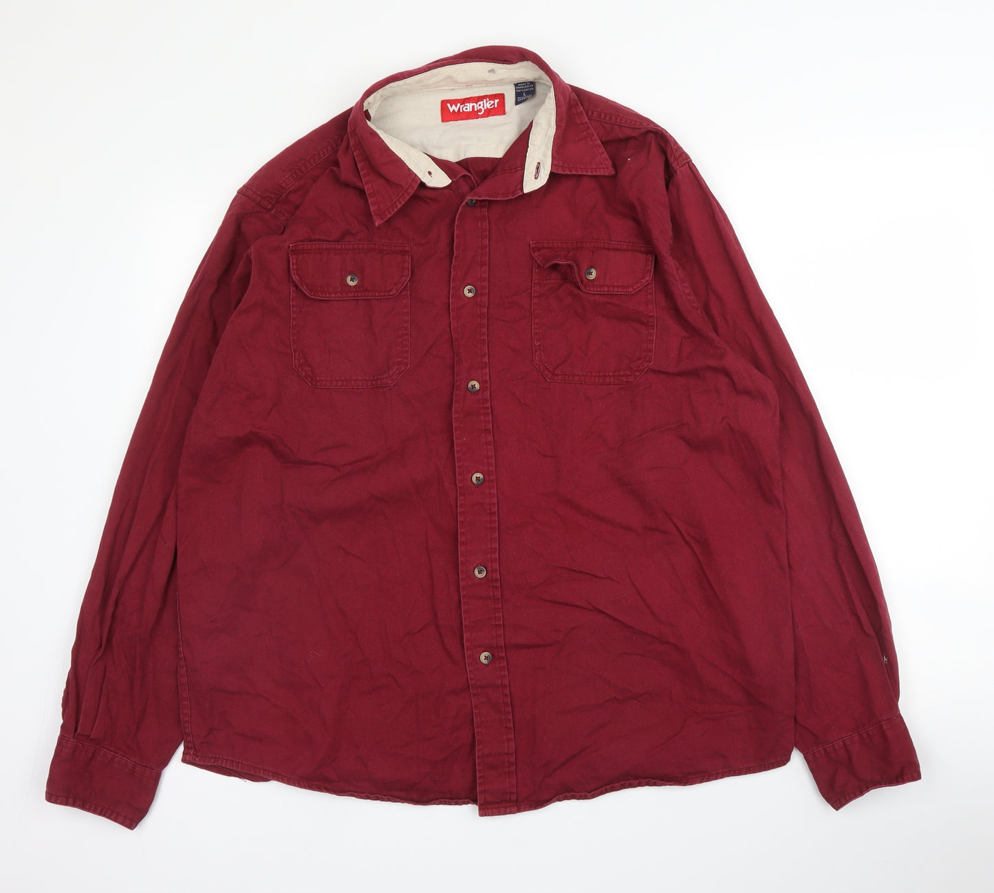 Wrangler Mens Purple  Cotton  Button-Up Size L Collared Button
