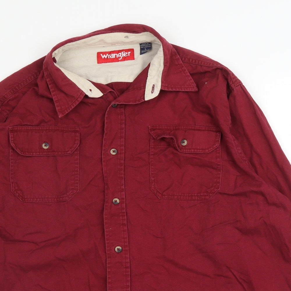 Wrangler Mens Purple  Cotton  Button-Up Size L Collared Button