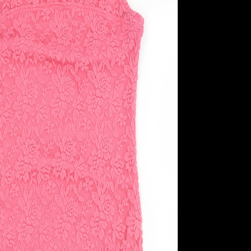 Forever21 Womens Pink Floral Nylon Shift  Size L  Round Neck