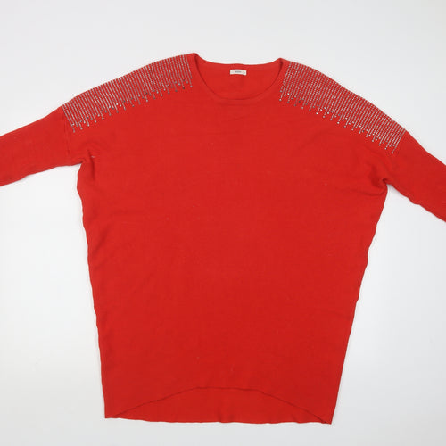 TU Womens Red Crew Neck  Viscose Tunic Jumper Size L