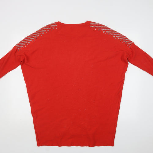TU Womens Red Crew Neck  Viscose Tunic Jumper Size L