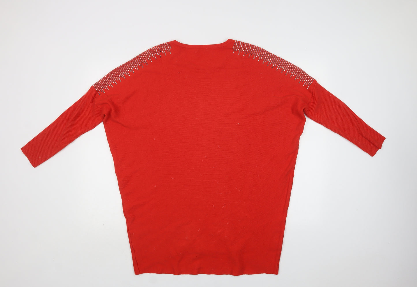 TU Womens Red Crew Neck  Viscose Tunic Jumper Size L